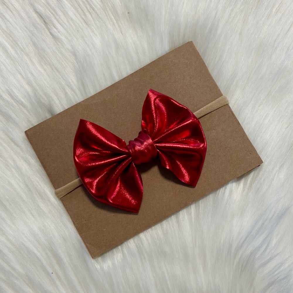 Metallic Red Bow on Nylon or Clip In!